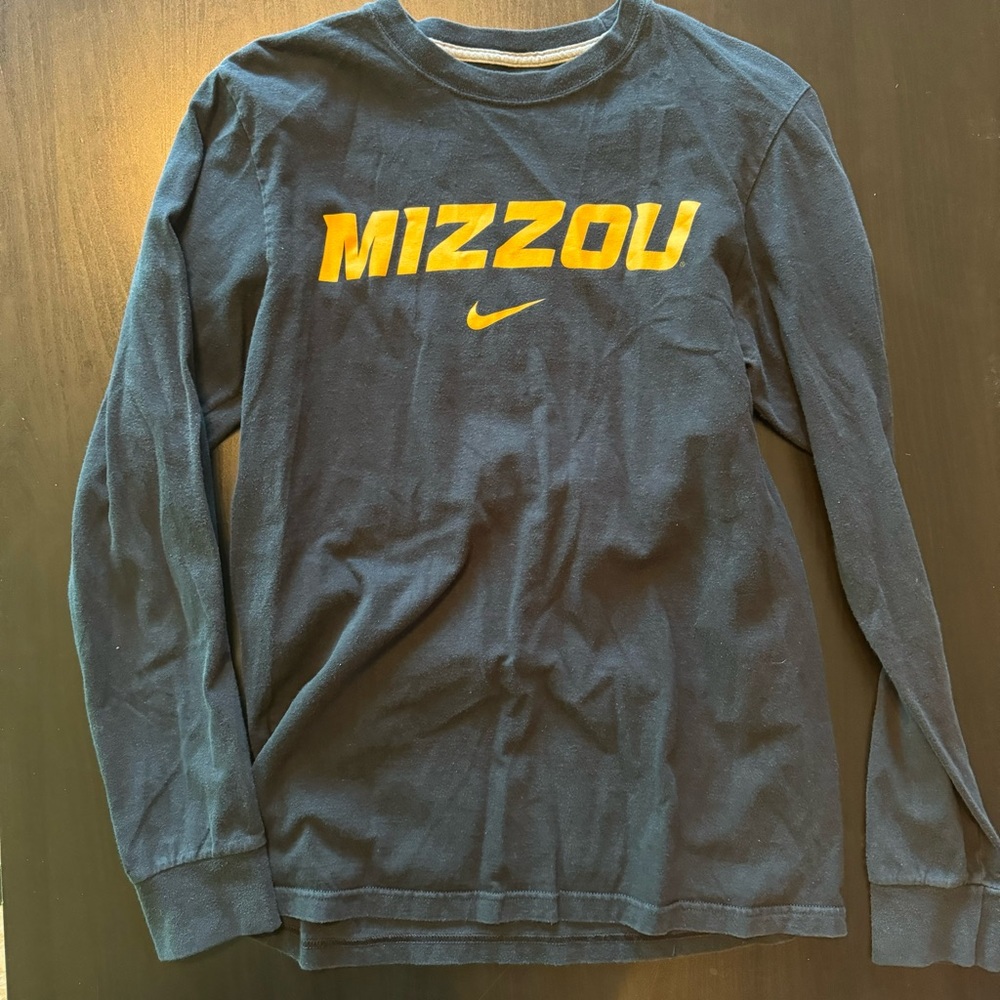 Nike Long Sleeve Mizzou Navy Blue Tee with Yellow Logo